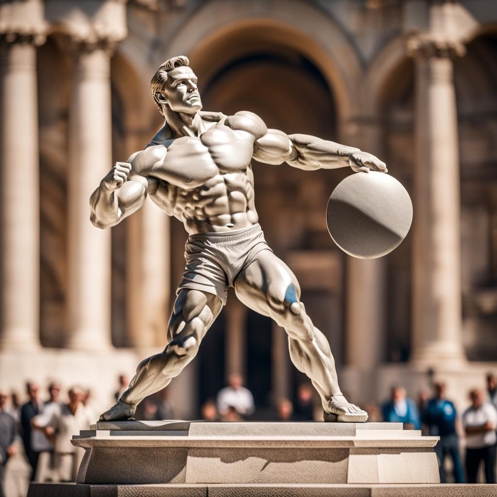 Marble Statue of Discobolus Thrower in Natural Lighting