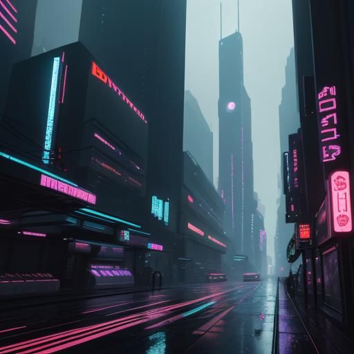 Cyberpunk Cityscape at Dusk in Neon Lights