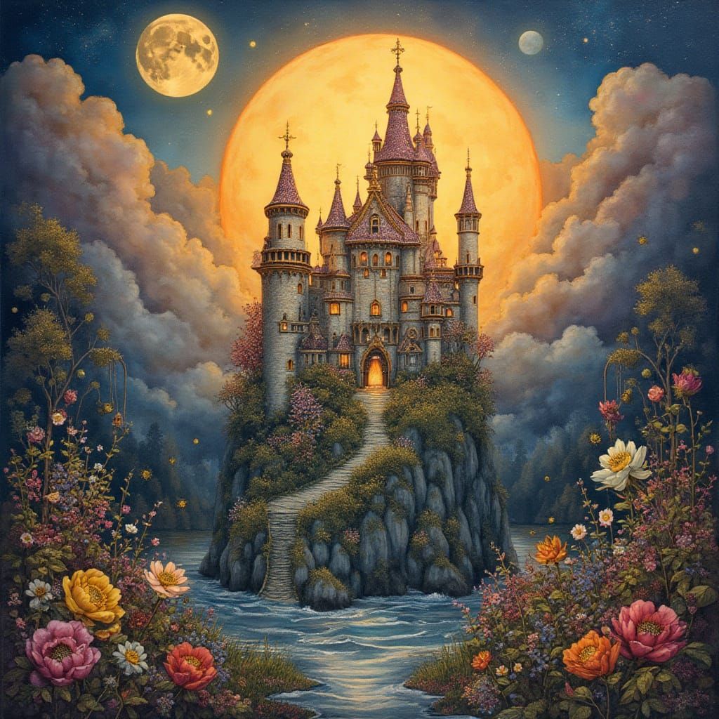 Fairytale Castle at Sunset in Klimt's Style