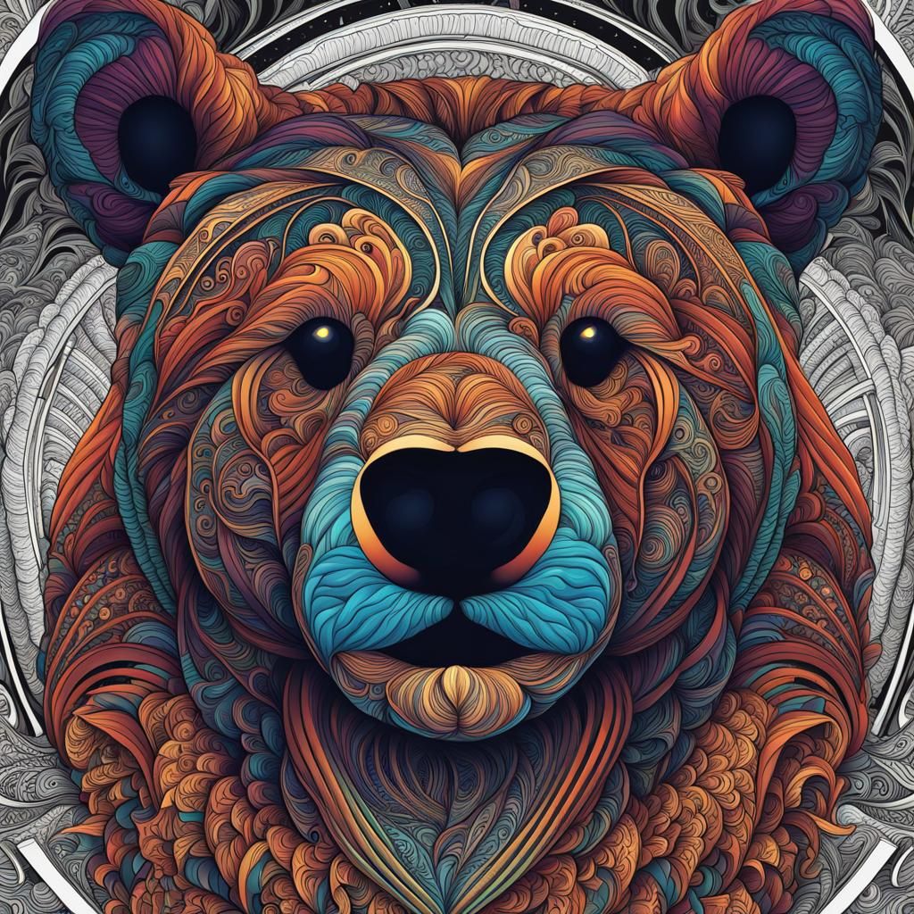 Abstract Bear Vector Fractal Zentangle Illustration