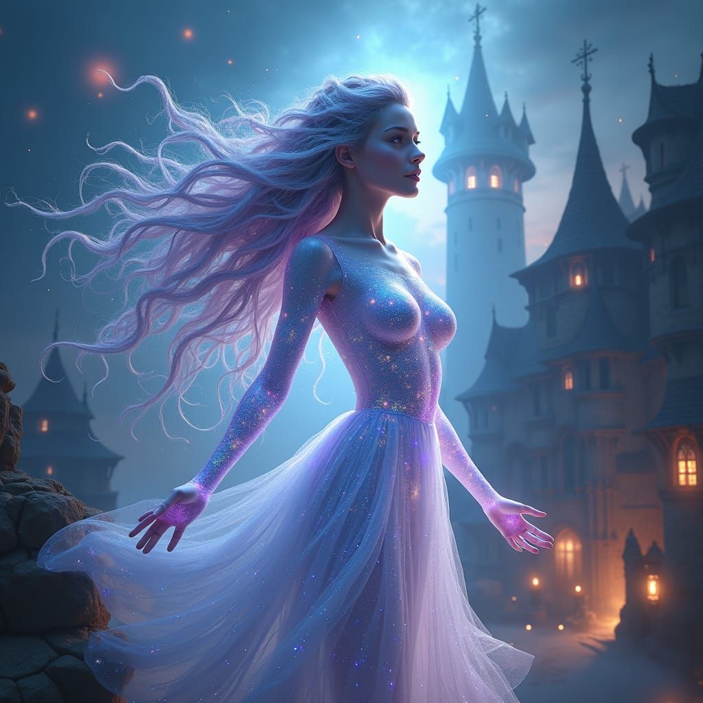 Radiant Goddess of Magic with Starry Hair