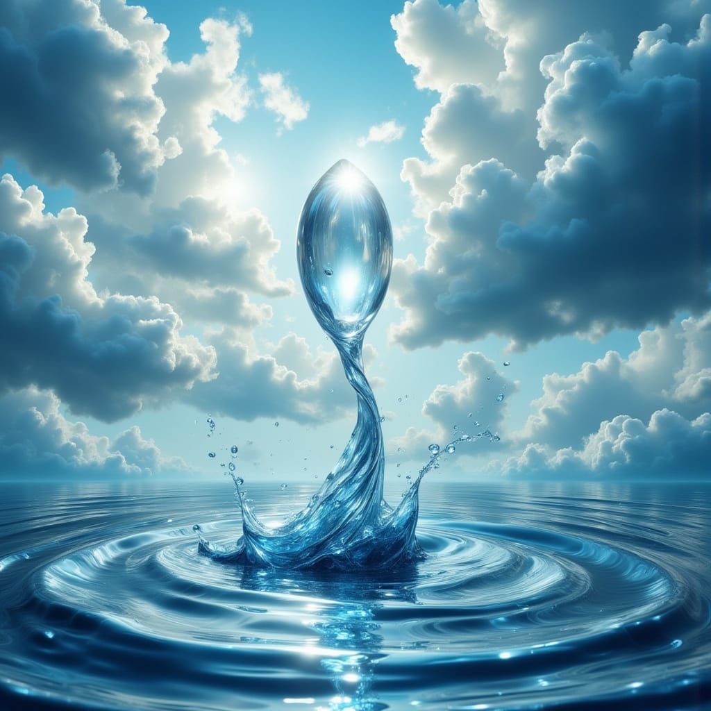 Water Droplet Reflecting a Crying Girl Under Starry Sky