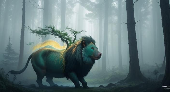 Half-Pig, Half-Lion Creature in Mystical Forest