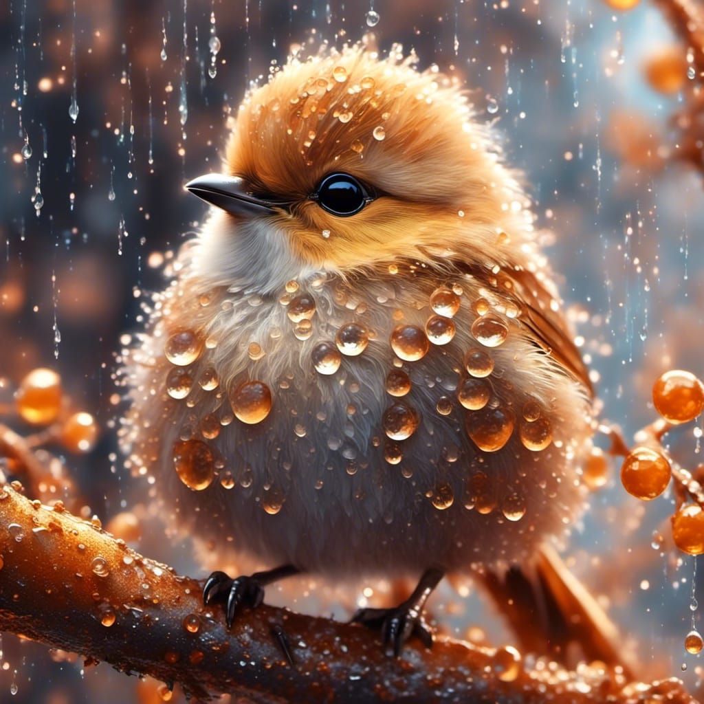 orange bird in the rain