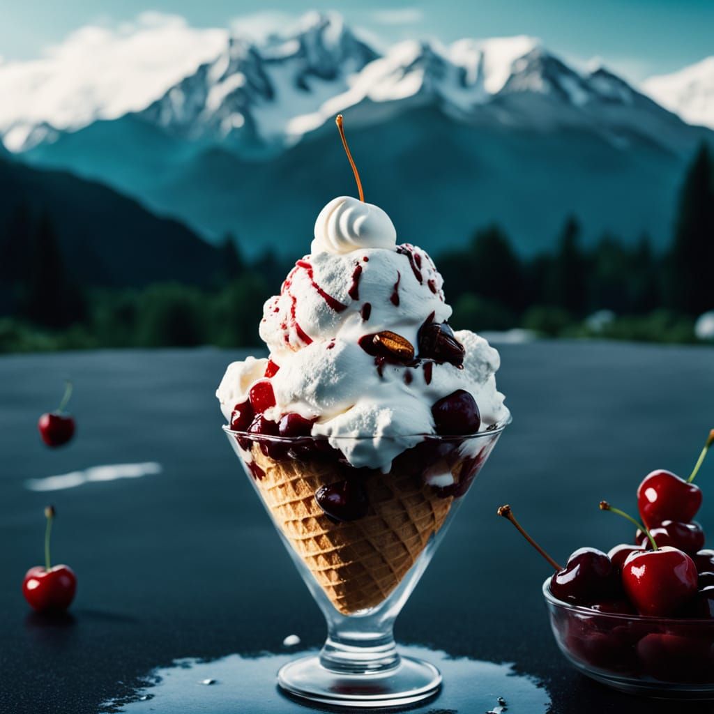 Colossal Ice Cream Sundae with Cinematic Lighting