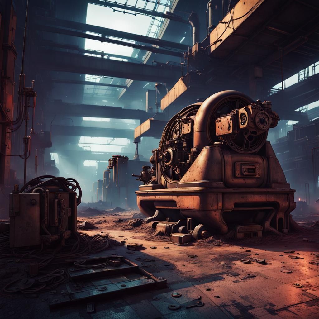 Dystopian Industrial Site in Cyberpunk Steampunk Style