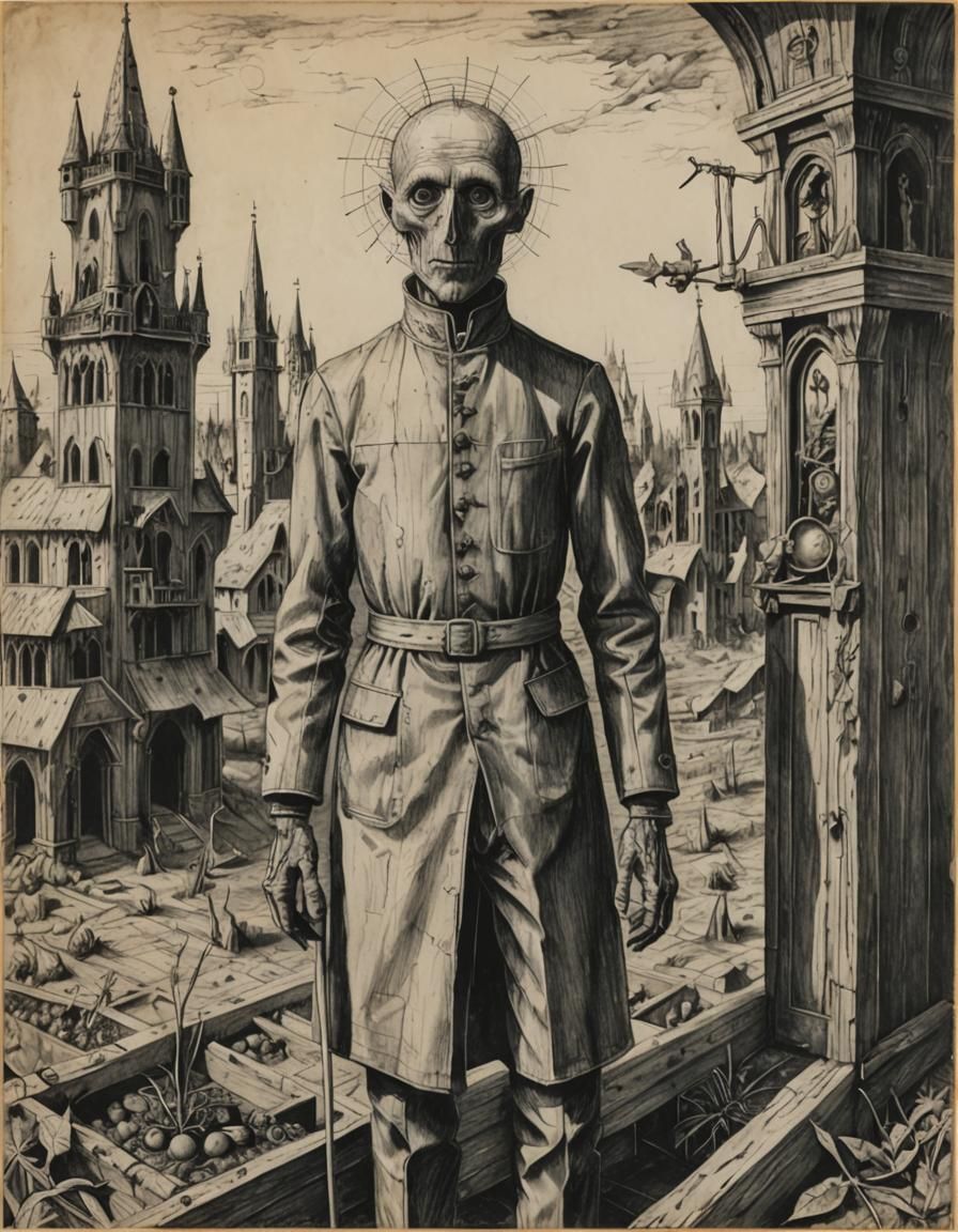 Gothic Mixed Media Art Inspired by Max Ernst