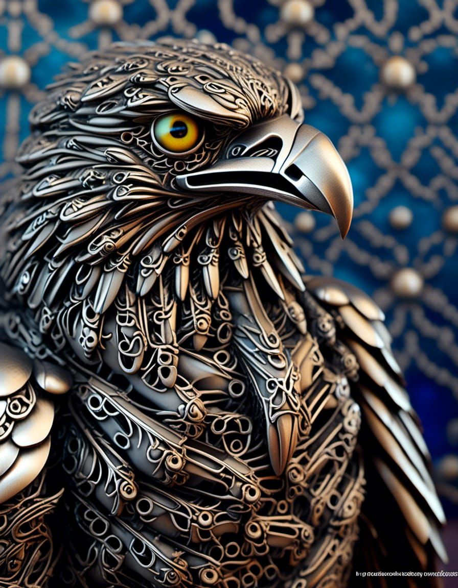 Detailed Silver Metal Eagle Sculpture in Fantasy Style