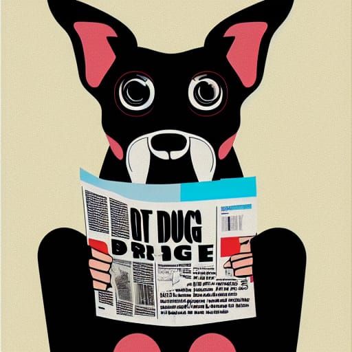 Dog sitting on toilet reading newspaper