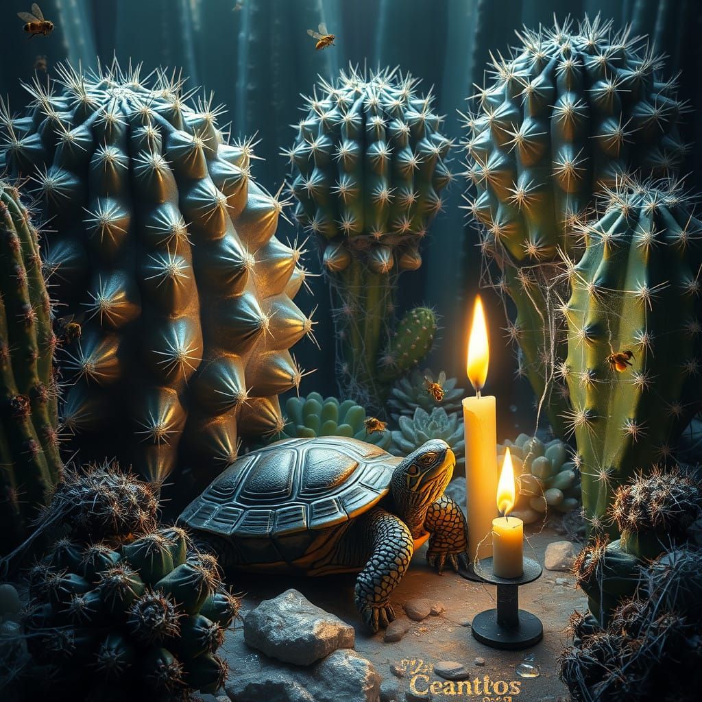 Surreal Garden of Glowing Cacti