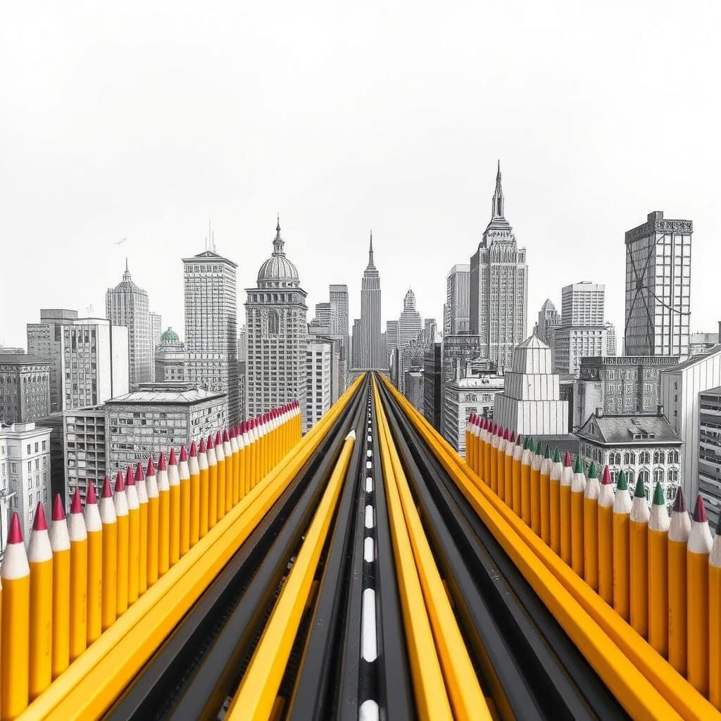 Pencil Cityscape With Graphite Sky