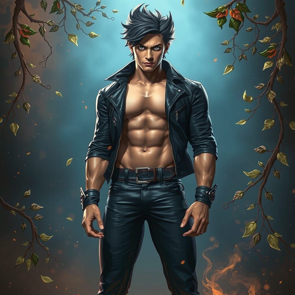 Muscular Fantasy Hero Embracing Mystical Energy