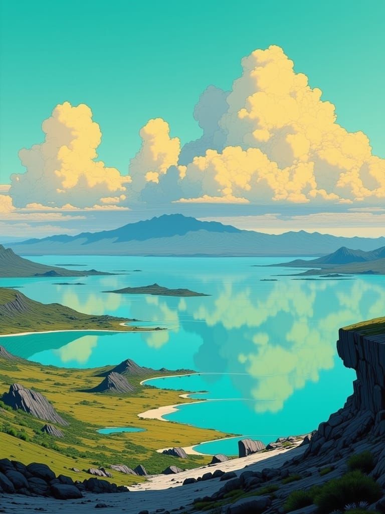 Aegean Islands Under Aqua Sky in Bierstadt Style