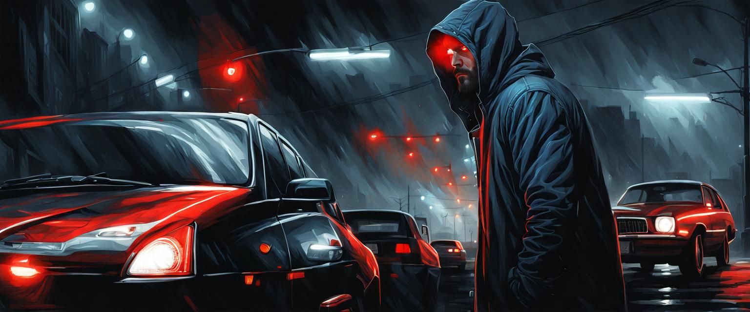 Silhouetted Man in Street at Night