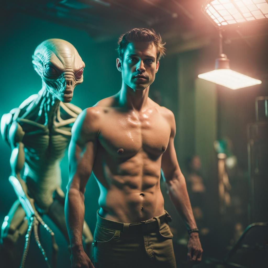 Shirtless Man's Close Encounter with Alien