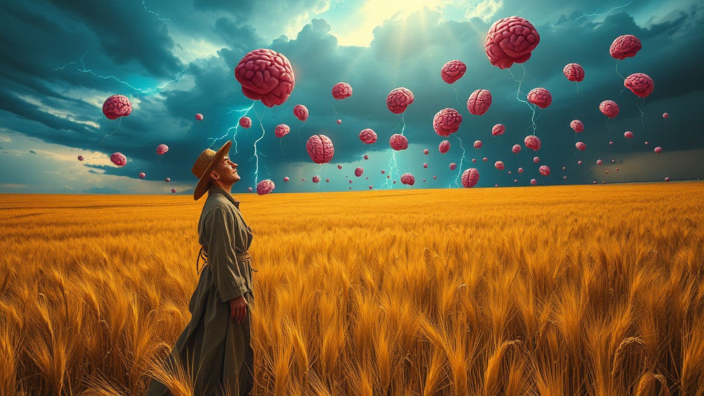 Surreal Prairie Scarecrow Observes Brain Rain