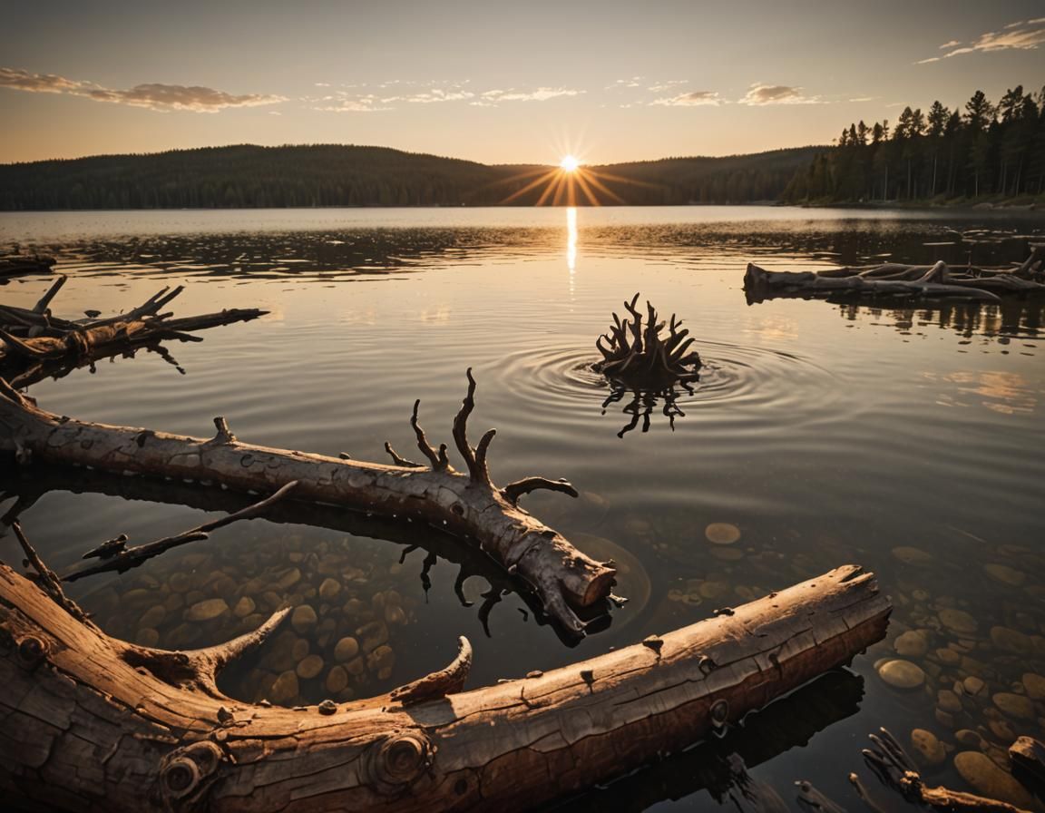 Eerie Sunset Lake with Submerged Tentacle