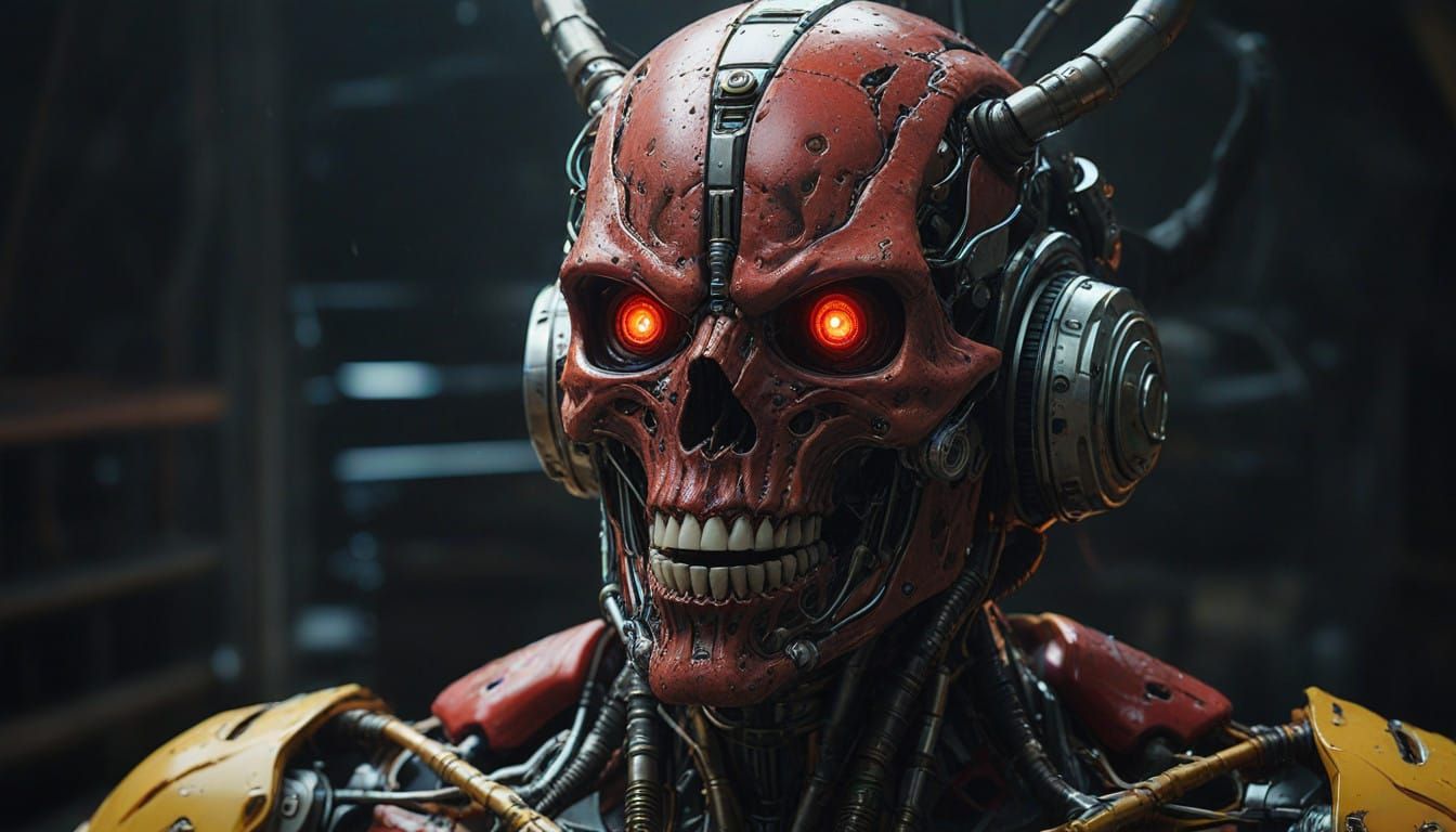 Cyborg Demon Hybrid Glows with Ethereal Psychedelic Hellfire