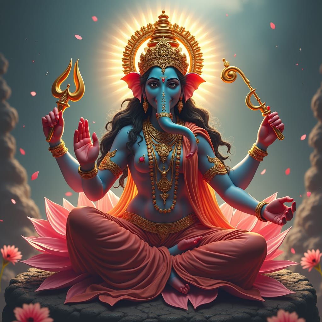 Laxmi and Ganesh: Detailed Fantasy Concept Art