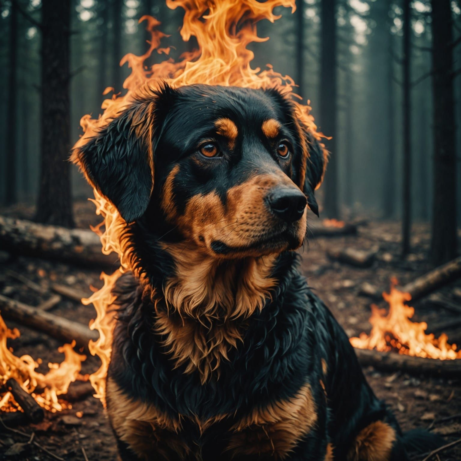 Fiery Canine: A Cinematic Dog Made of Fire