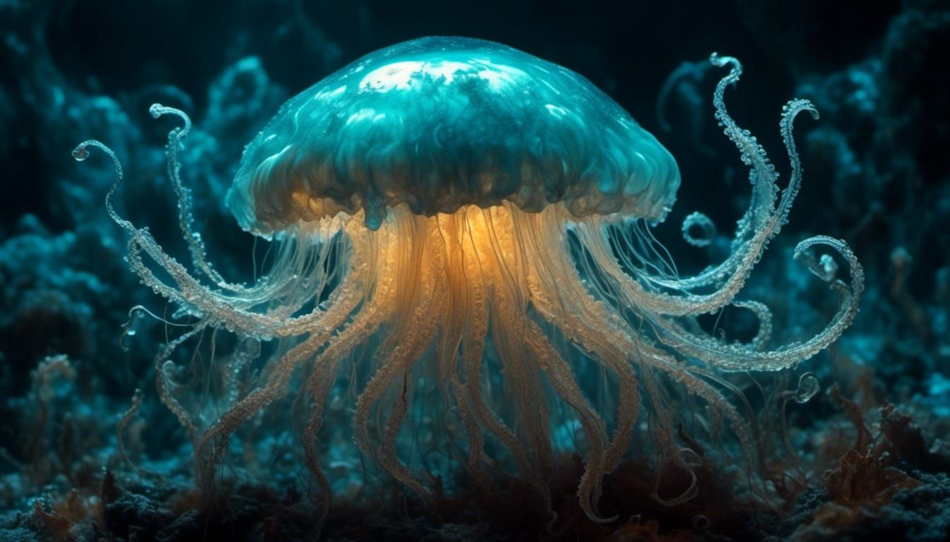 <lora:Sun0fKor:1.0> <lora:Cute monsters:1.0> glowing transluscent medusae floating in cosmic clouds