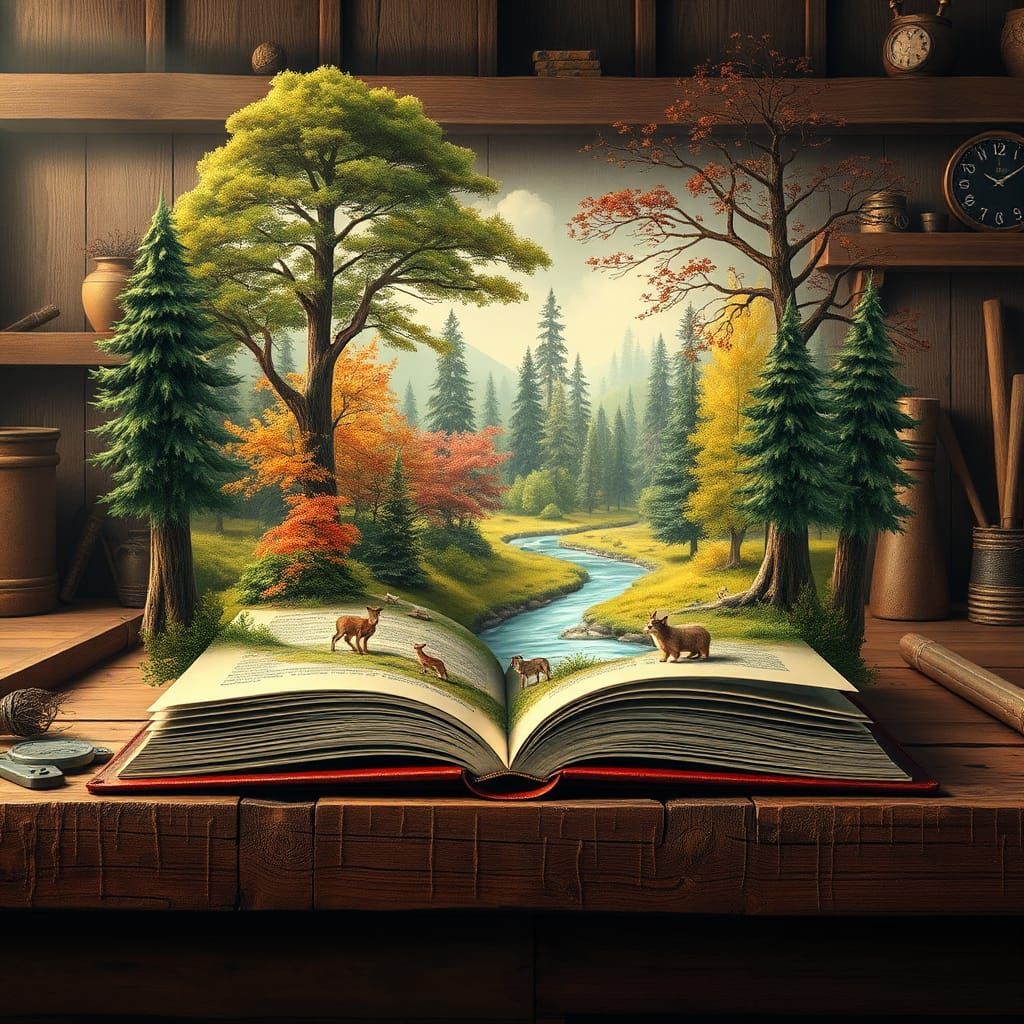 Forest Landscape Spills from Open Book