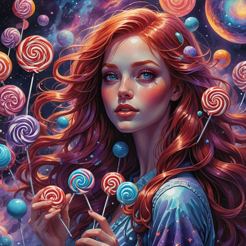Cosmic Girl with Lollipops in Visionary Art