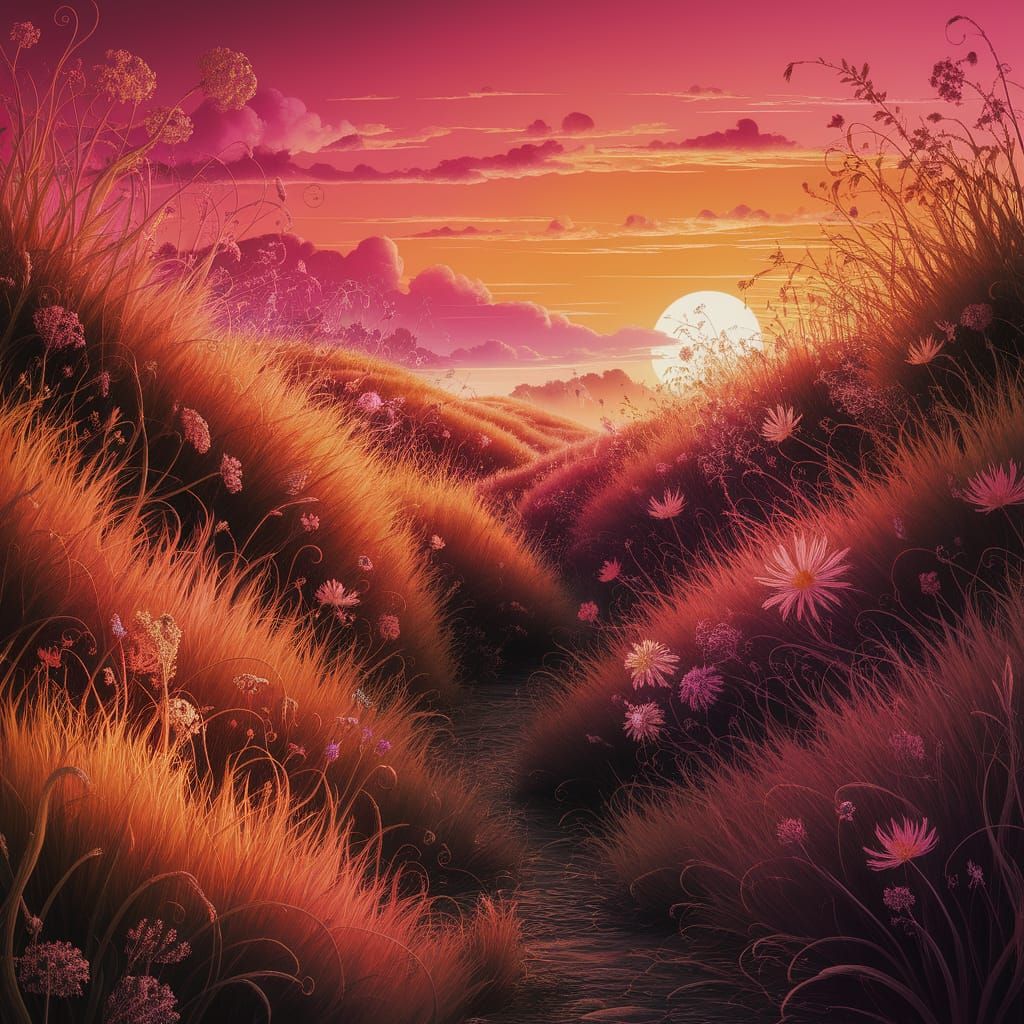 Enchanted Landscape at Sunset: Fantasy Concept Art