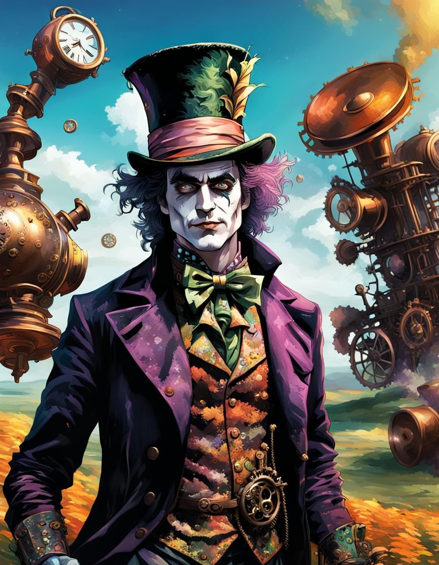 Mad Hatter Joker Steampunk Character in Wonderland