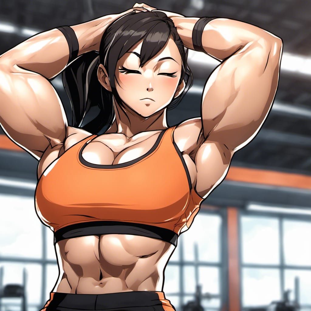 Anime Bodybuilder Stretching in Gym