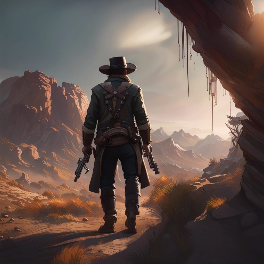 Gunslinger in Dark Western Landscape Concept Art