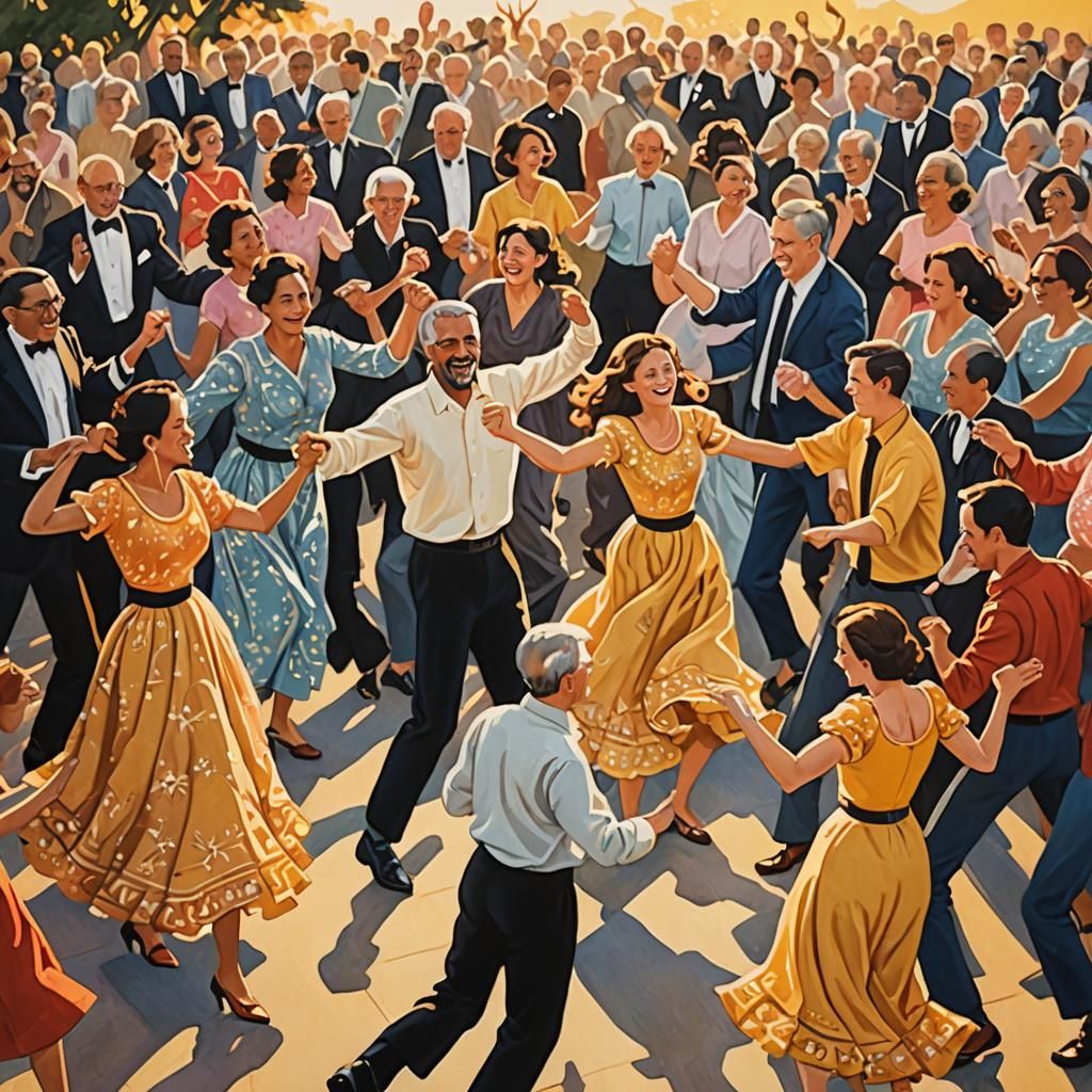 Joyous Dance: Golden Hour Gouache Illustration