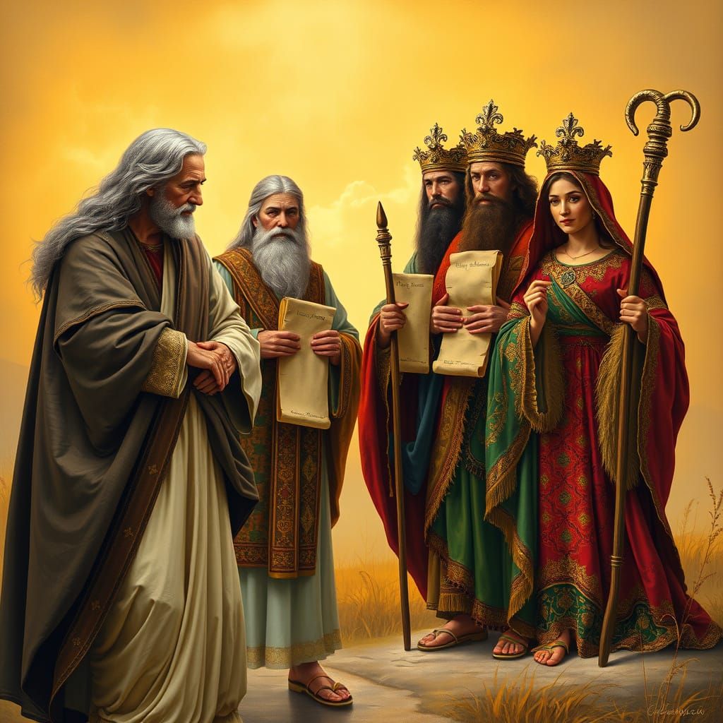 Jesus Presents Seven Regal Figures with Scrolls