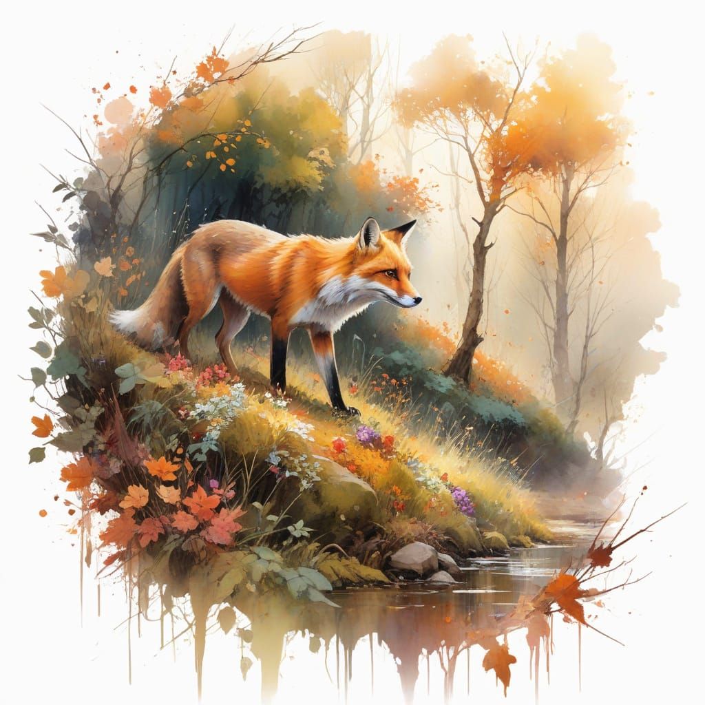 Sunlit Autumn Fox in Vibrant Forest