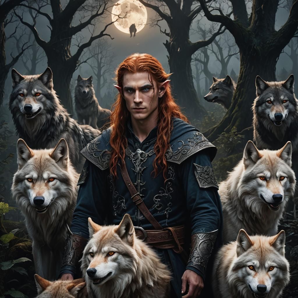 Elf Craftsman in Grim Backwoods Under Moonlight