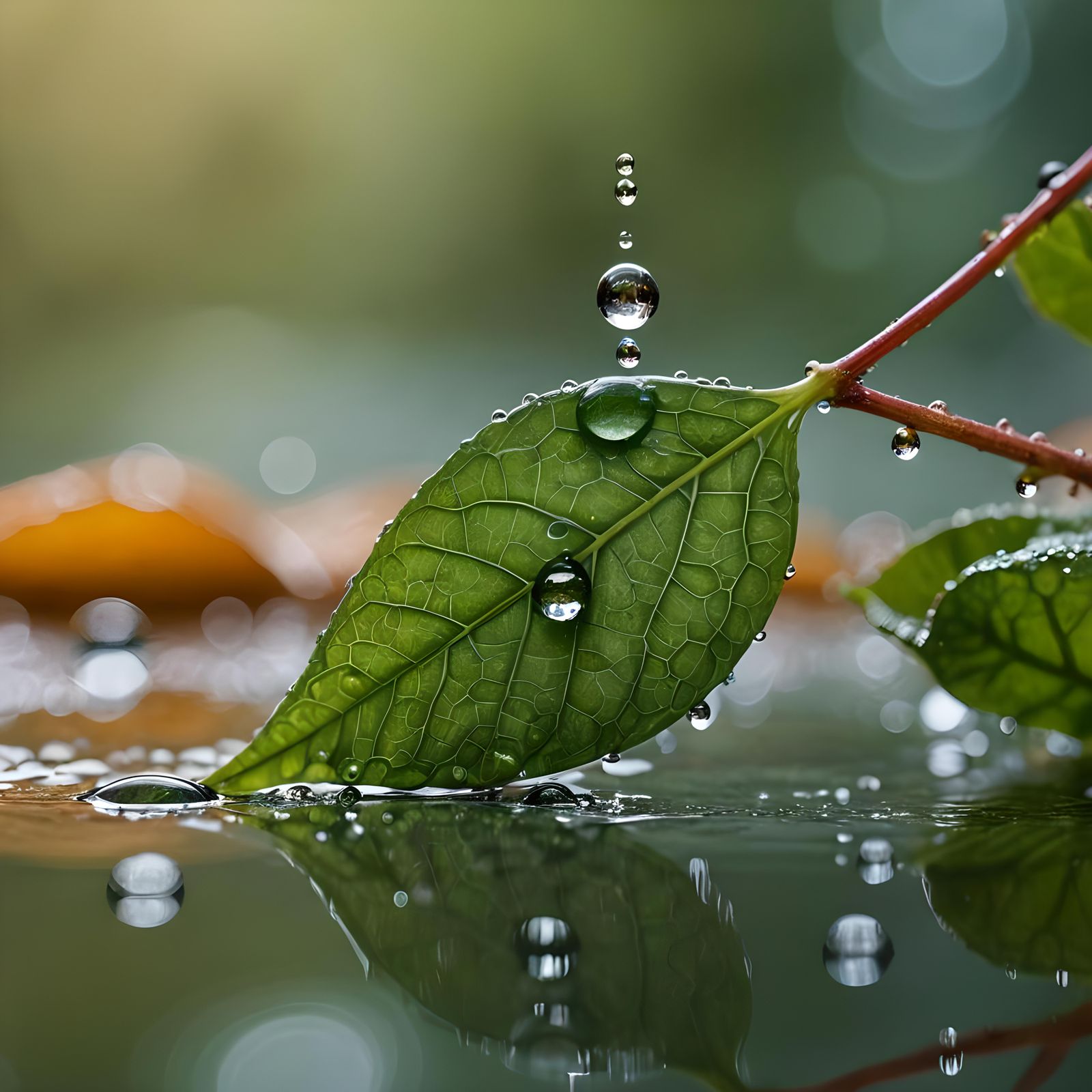 Water Droplet Falling From Leaf