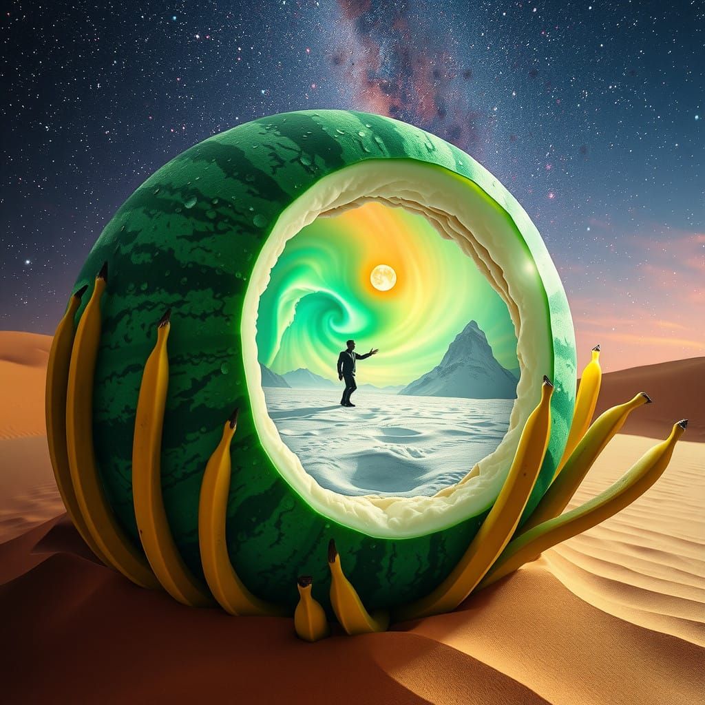 Surrealistic Watermelon Oasis in the Sahara Desert