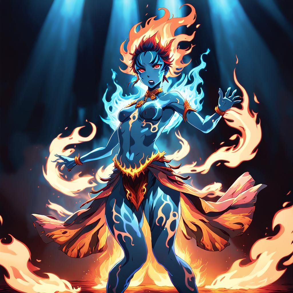 Mystical Fire Dancer in Anime Style