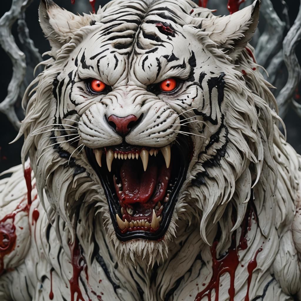 A hyperrealistic 3D close-up of a terrifying monster, combin...