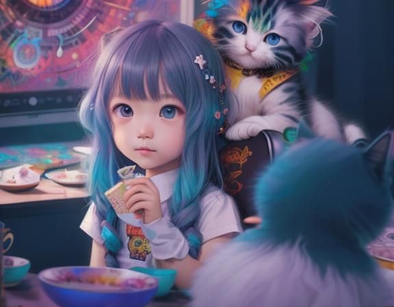 Cute Kitten Digital Art: Whimsical and Playful