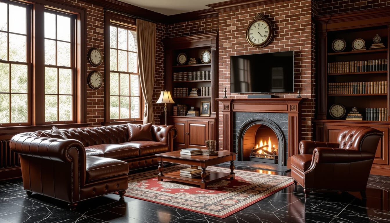 Victorian Living Room with Fireplace and Modern TV