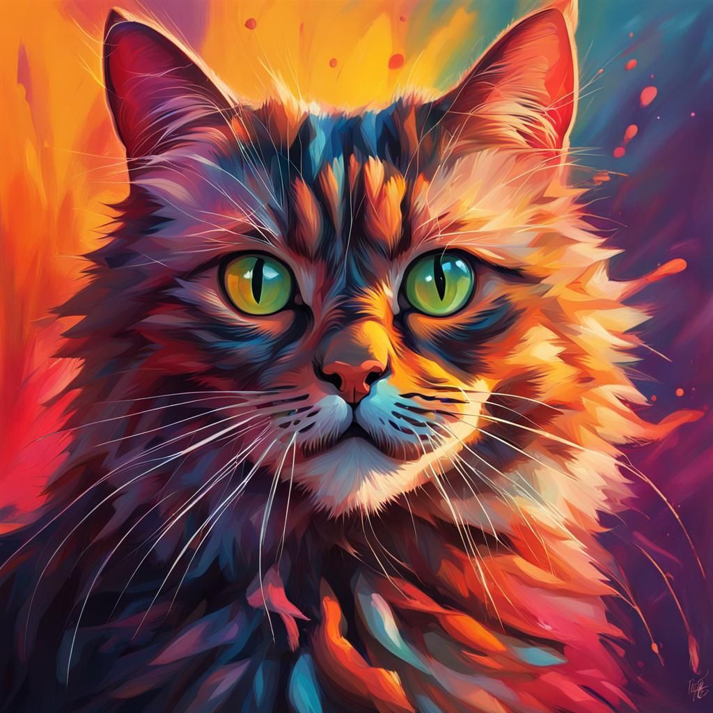Hyperrealistic Cat Portrait in Splash Art Style