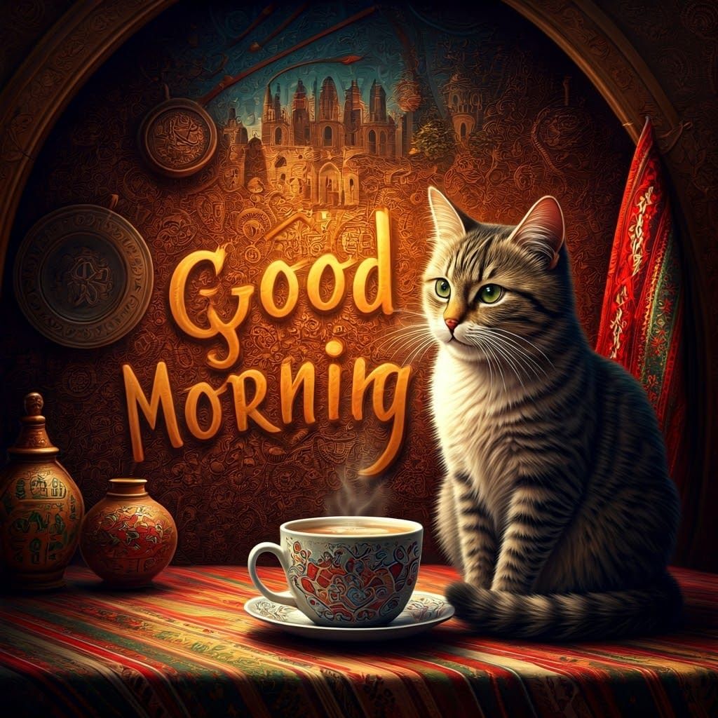 Cozy Bulgarian Morning with Cat and Coffee