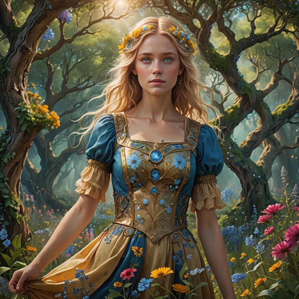 Dreamlike Garden Portrait in Fantasy Matte Painting Style
