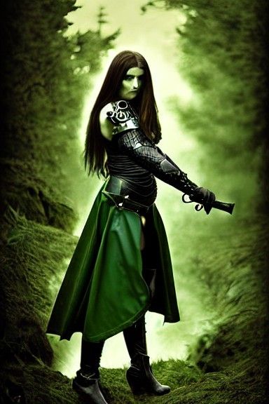 Satyr Warrior Woman in Greenwood, Fantasy Art