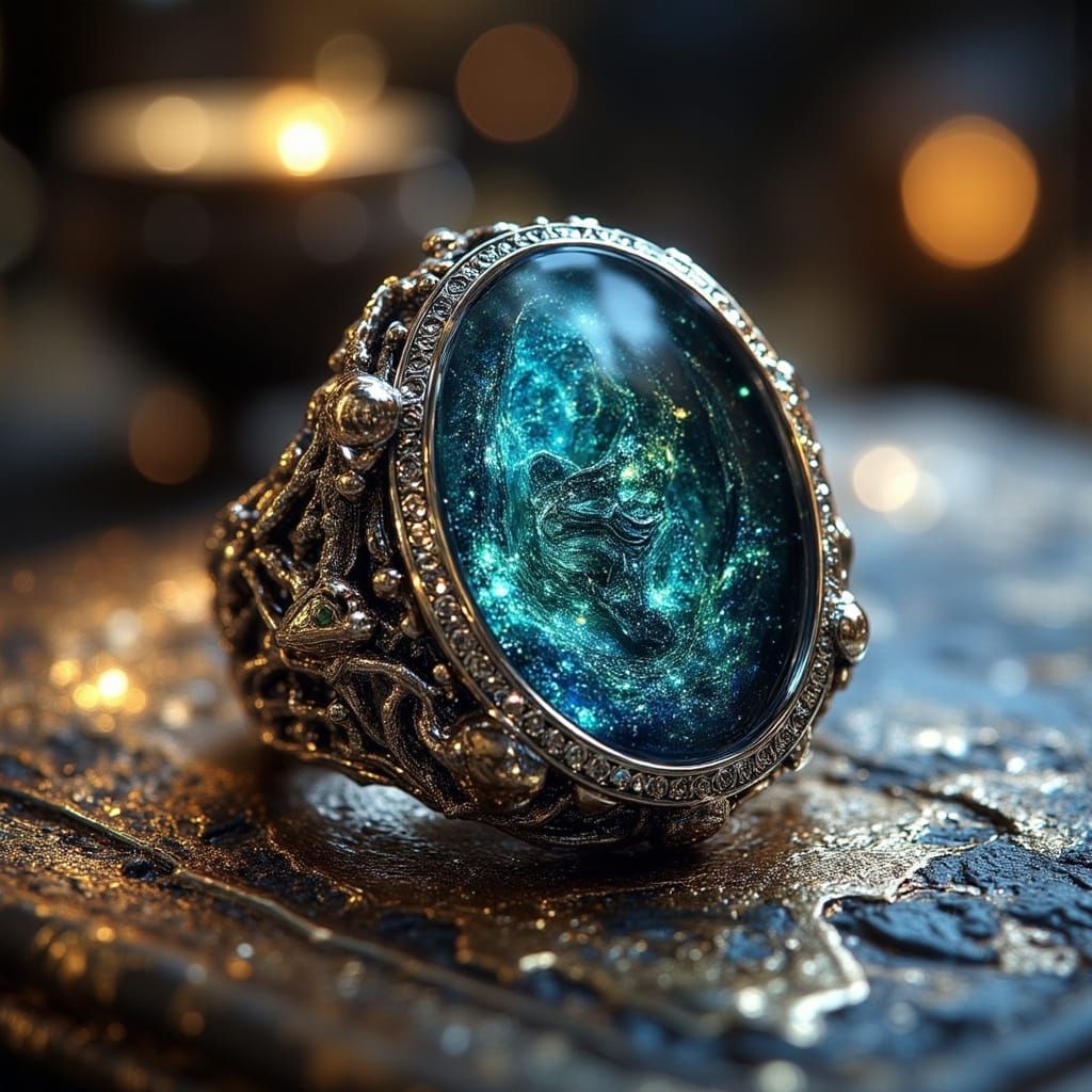 Ornate Viking Skull Ring in Glass Sculpture Style