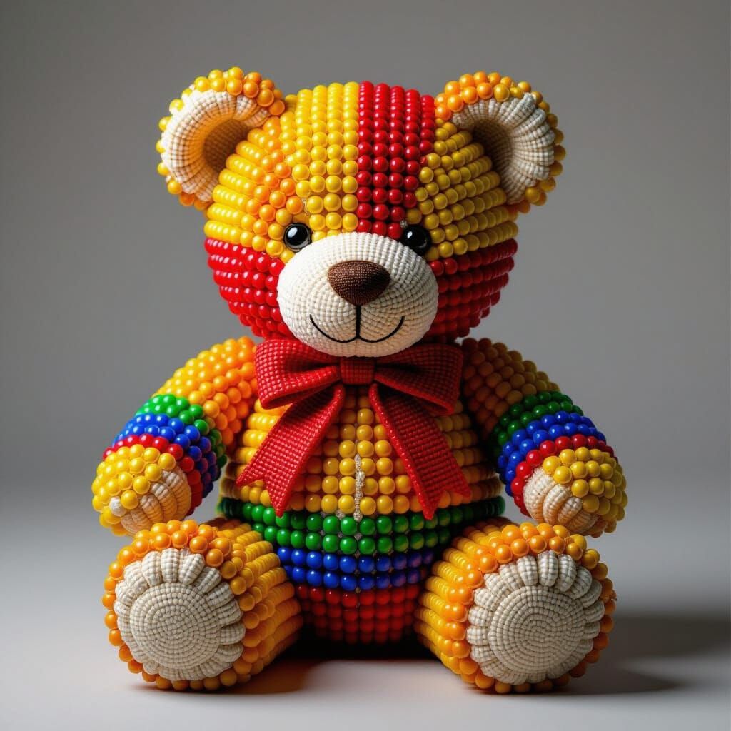 Beaded Teddy Bear Sculpture in Bright Colors