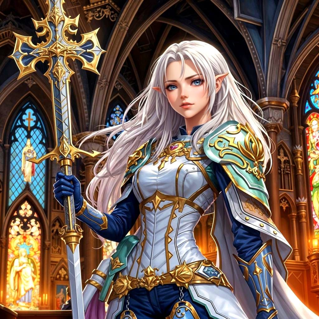 Anime Female Hero in Fantasy Church