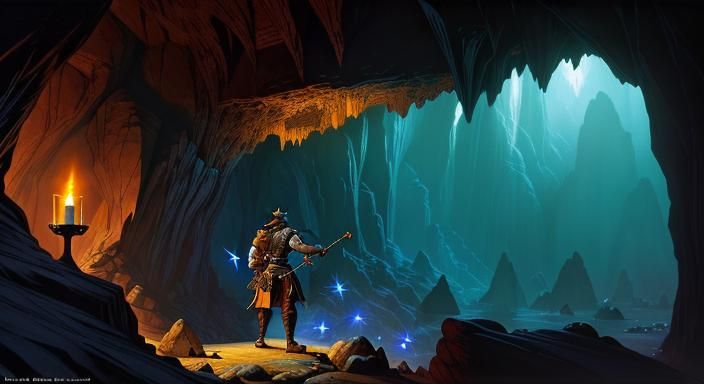 Celtic Warrior in Mystical Cavern: Line Art Portrait