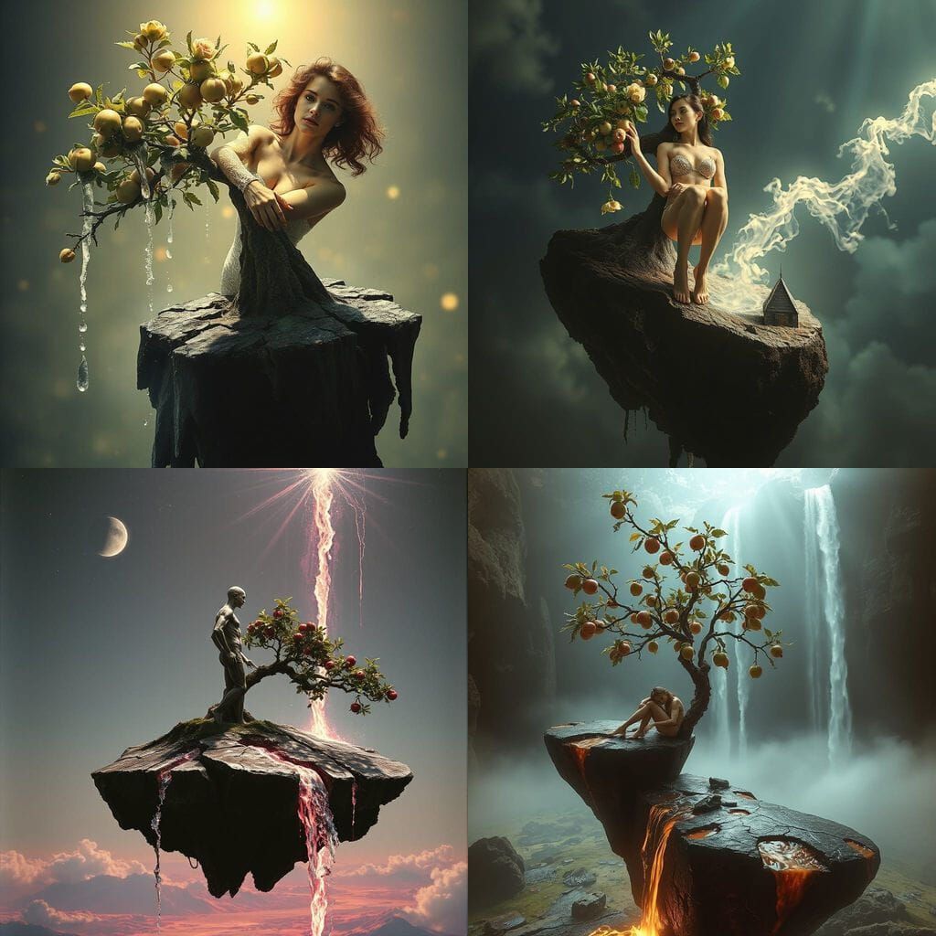 Surreal Biomechanical Goddess Blooms Amidst Obsidian Skies